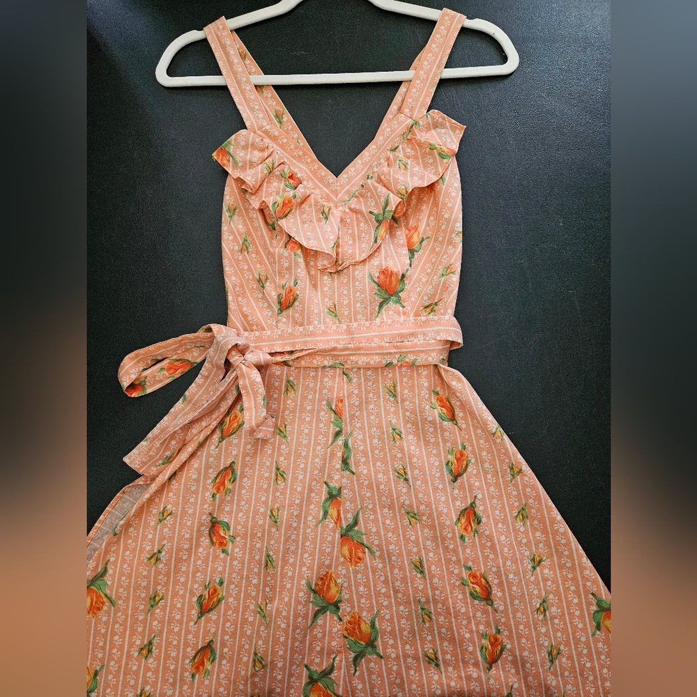 Vintage - Cotton Apron Wrap Sundress -  Peach - Size S